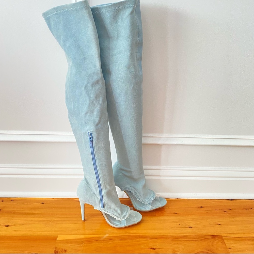 Enid Knee High Denim - High Heeled Boots